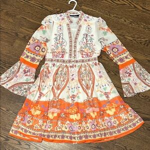 Floral Bohemian Dress with Bell Sleeves